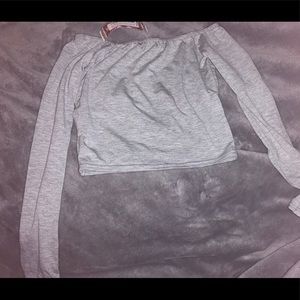 Grey off the shoulder long sleeve top